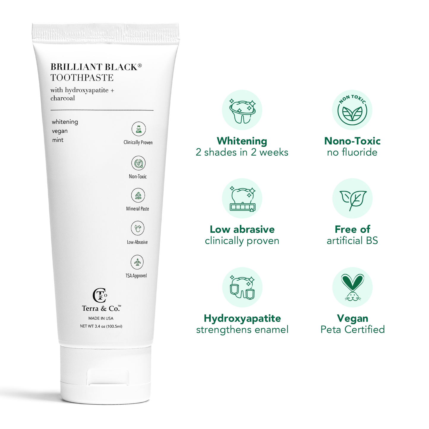 Brilliant Black® Charcoal Whitening Toothpaste with Micro-Hydroxyapatite (Fluoride-Free, Enamel Strength & Sensitive Teeth Relief)